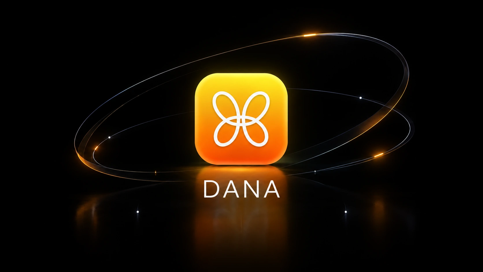 Logotipo de DANA sobre fondo oscuro, rodeado de anillos de luz